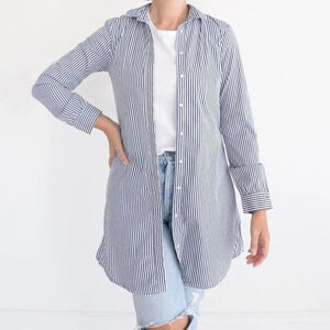 House Navy & White Stripe Button Down Shirt Tunic Size Small